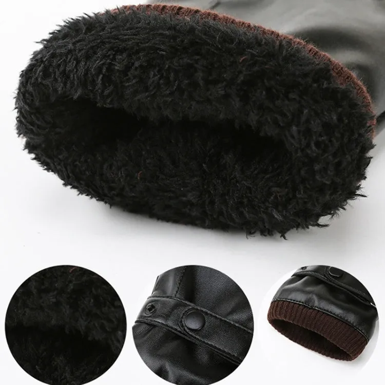 Men Autumn Winter Windproof Warm Plush Lining PU Riding Gloves, Size: Free Size(Black)