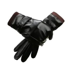 Men Autumn Winter Windproof Warm Plush Lining PU Riding Gloves, Size: Free Size(Black)