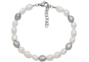 Mens 6MM Baroque Pearl Stainless Steel Bracelet