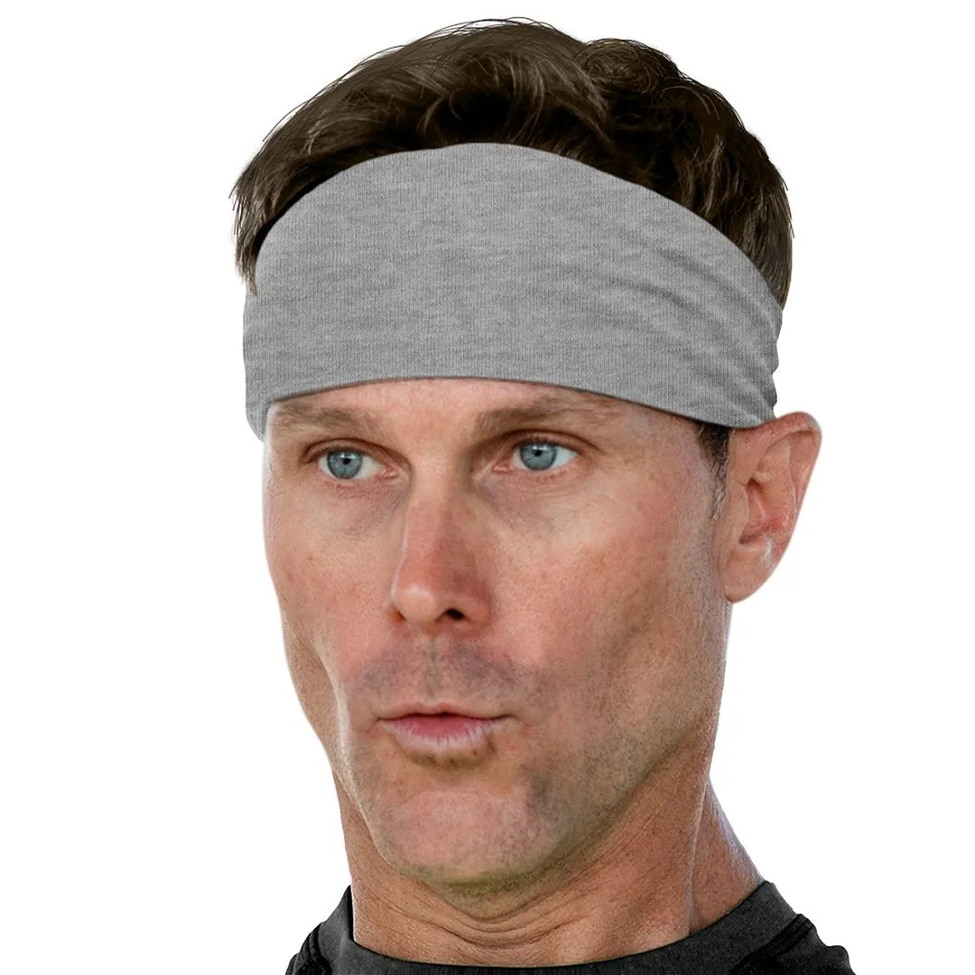 Men's Headbands Cotton Jersey 3" Wide Sports Fitness Yoga Made in the USA Heather Gray