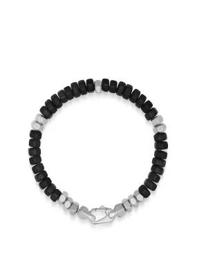 Men's Hexagon Beaded Bracelet with Black Onyx and Silver