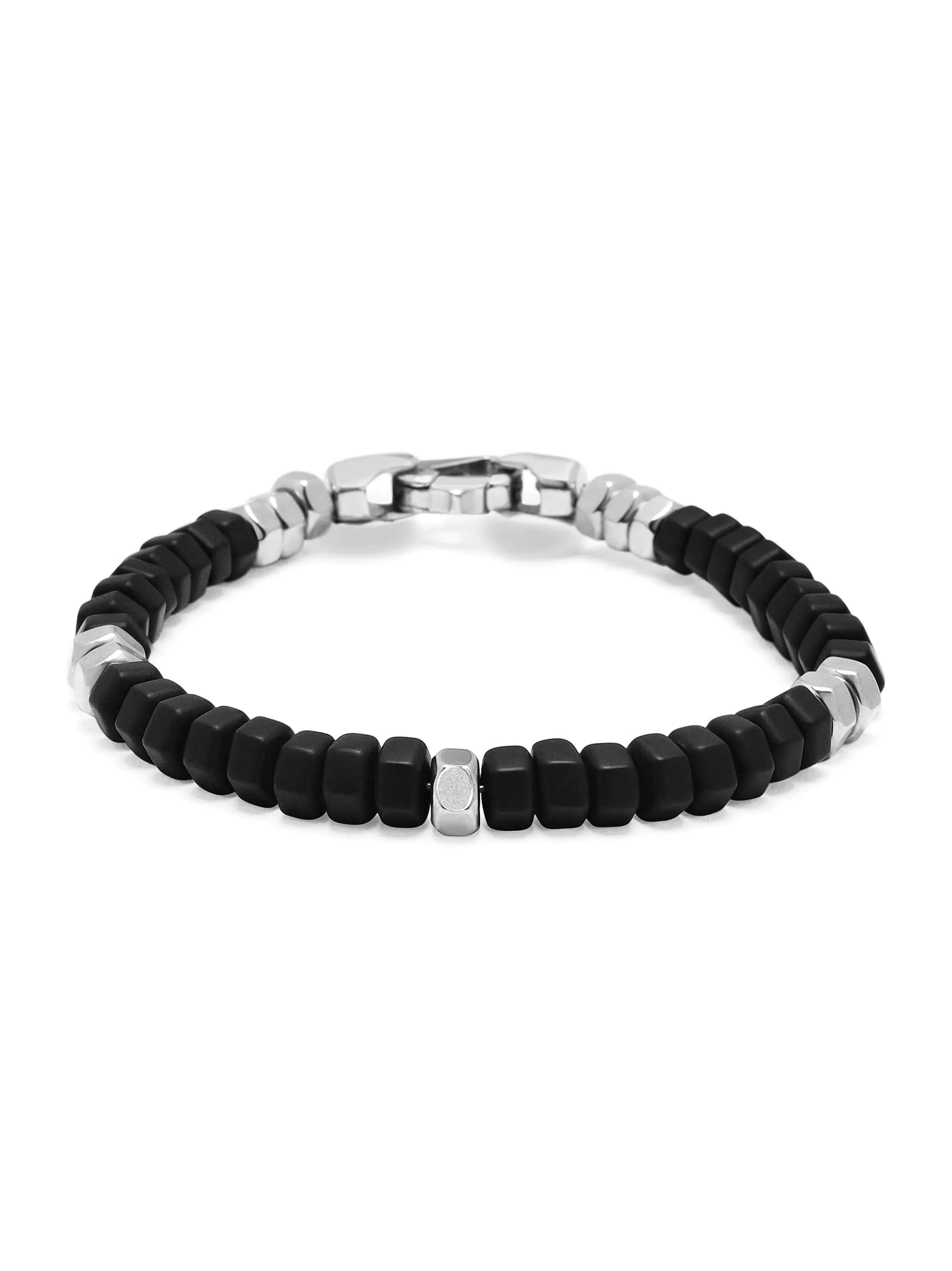 Men's Hexagon Beaded Bracelet with Black Onyx and Silver