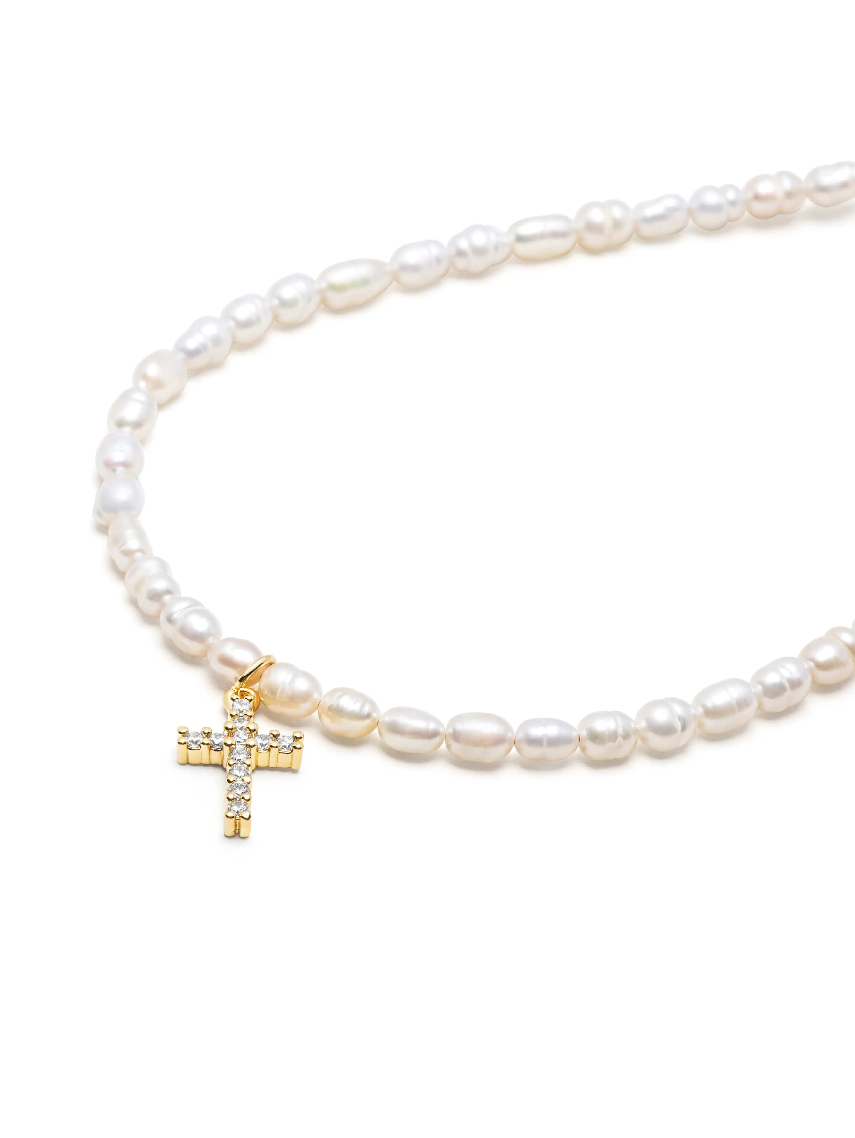 Men's Mini Pearl Choker with Cross