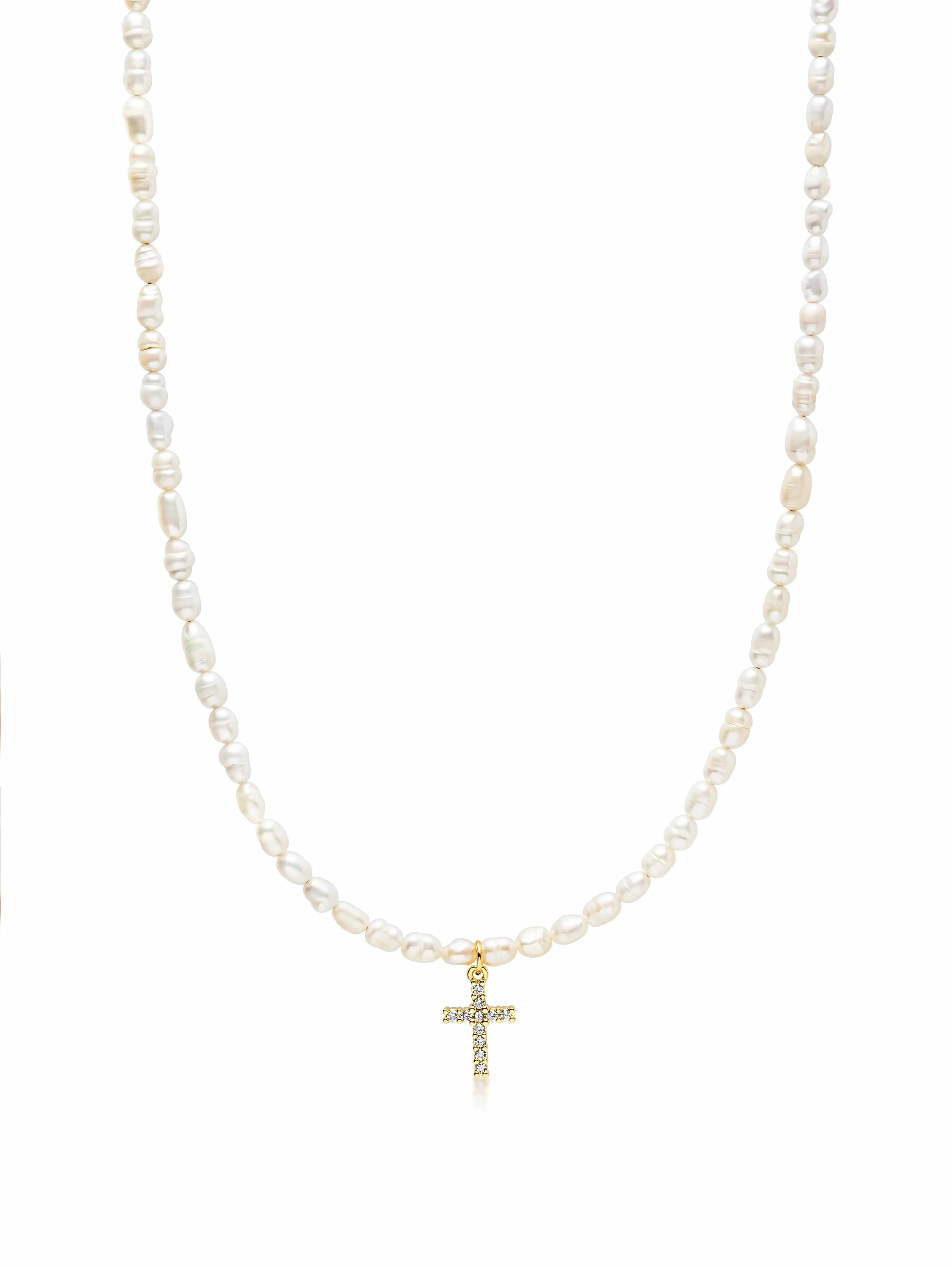 Men's Mini Pearl Choker with Cross