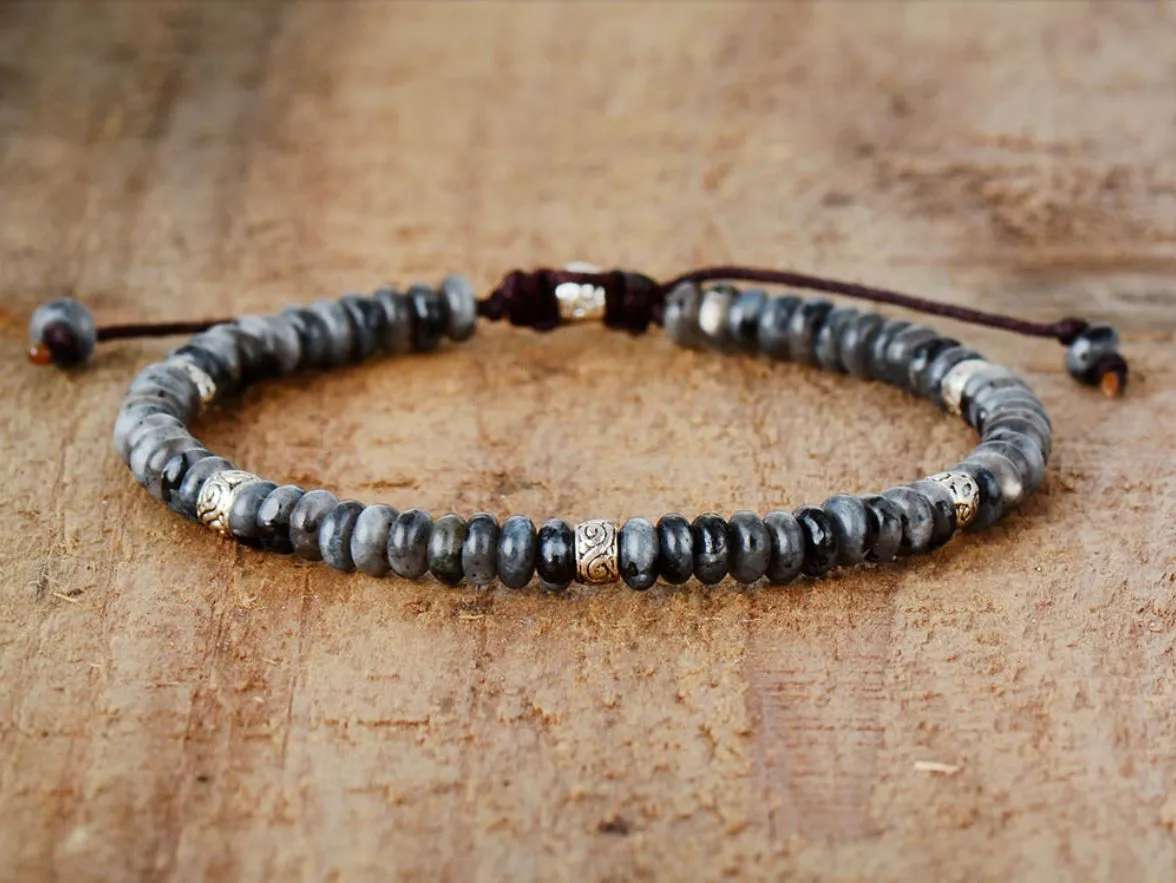 Men's Natural Grey Onyx Drawing Stone Turquoise Punk Bracelet