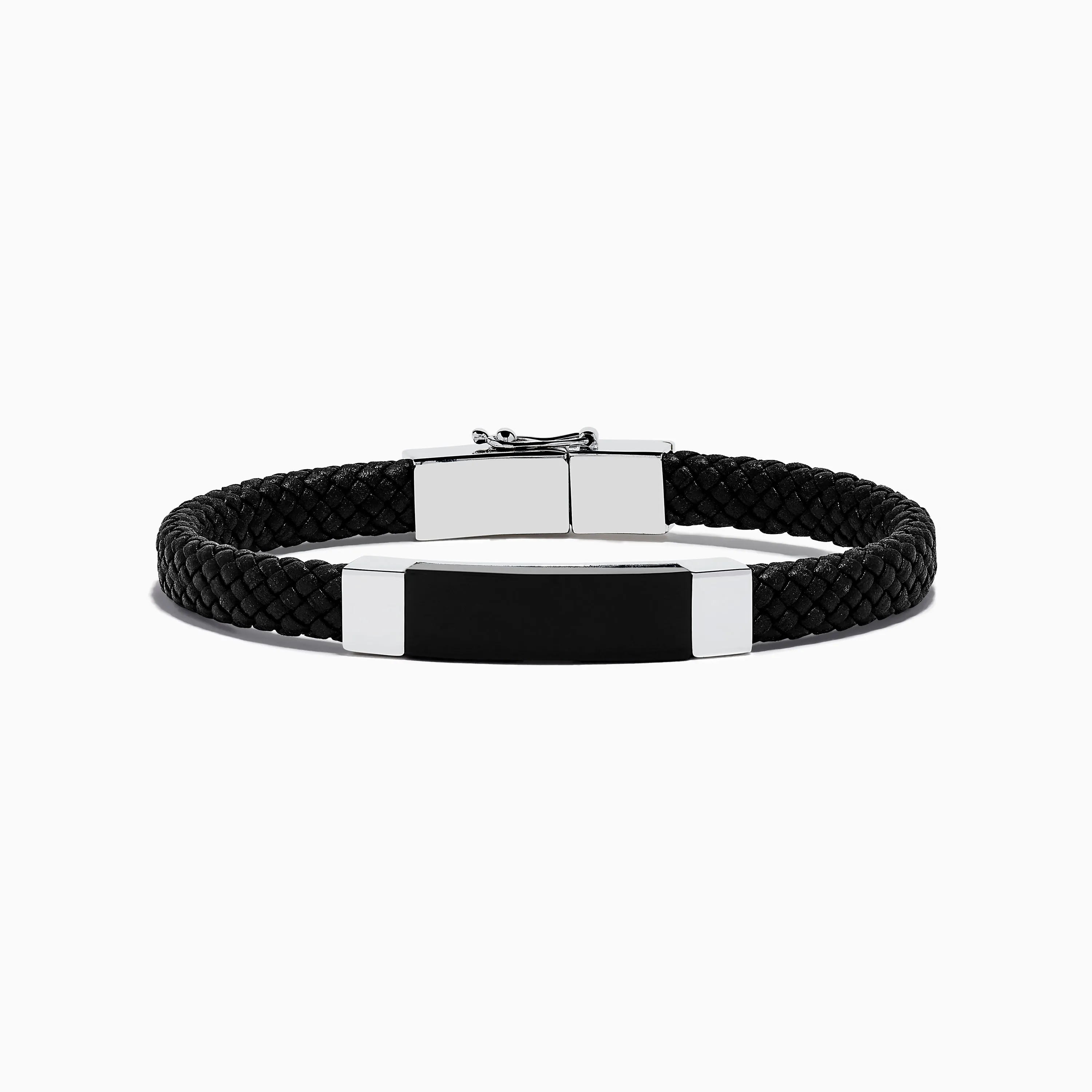 Men's Sterling Silver and Leather Onyx Bracelet, 12.50 TCW