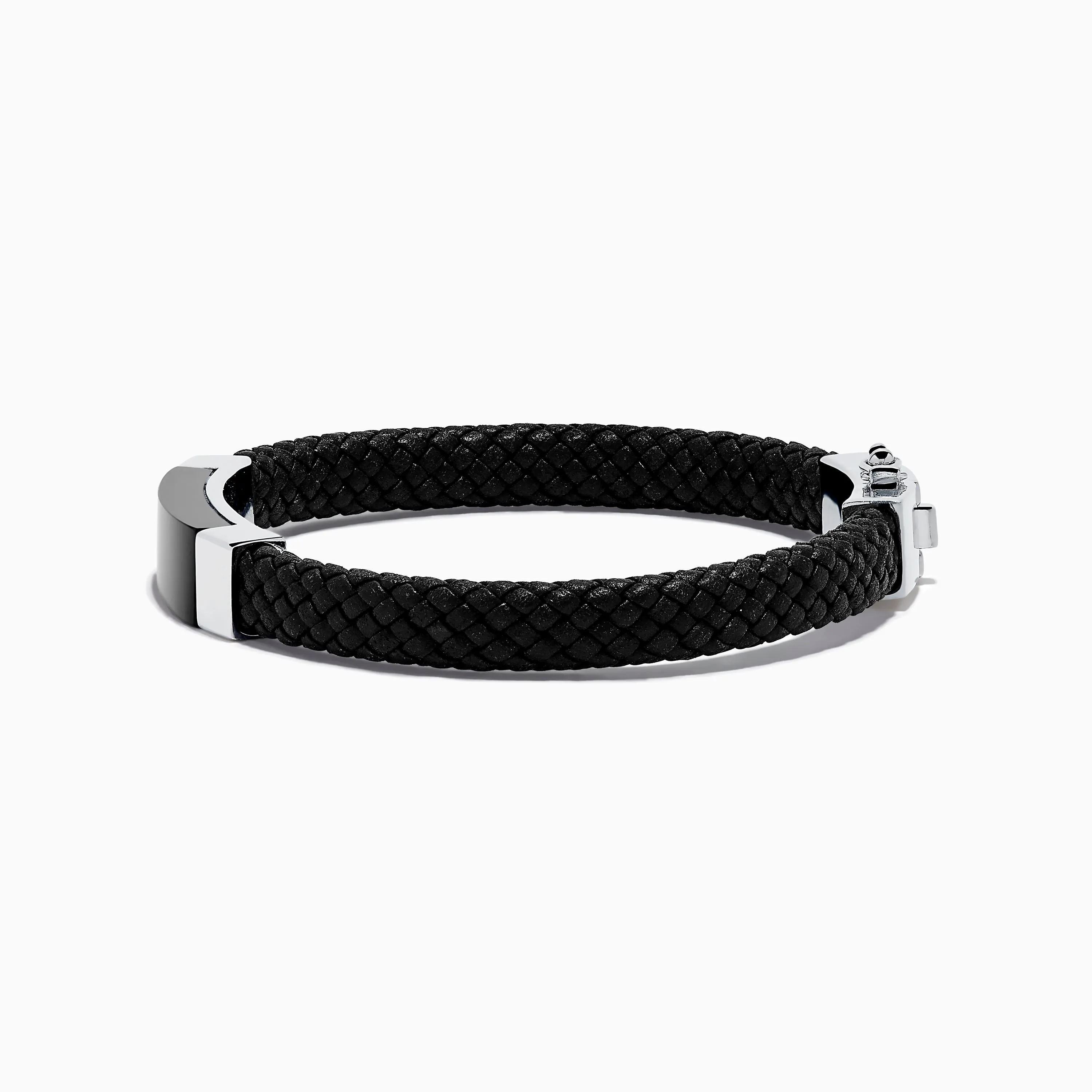 Men's Sterling Silver and Leather Onyx Bracelet, 12.50 TCW