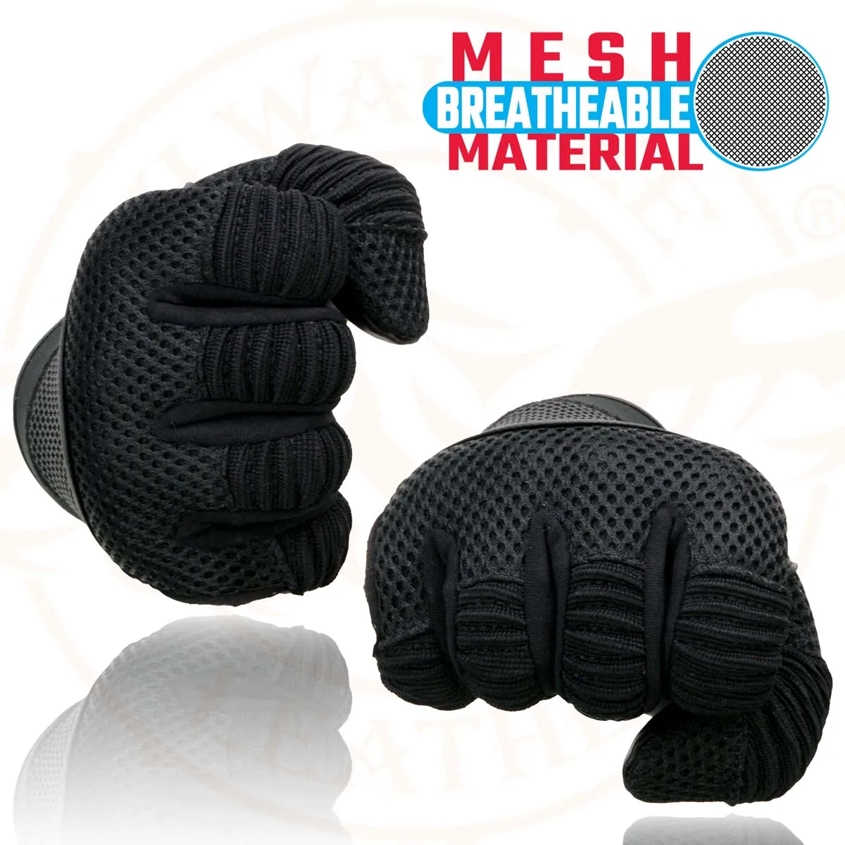 Milwaukee Leather SH791 Men's Black Leather and Black Mesh Combo Racing Motorcycle Hand Gloves W/ Elasticized Fingers