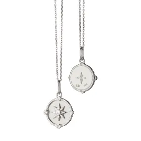 Monica Rich Kosann Sterling Silver Miniature Compass Charm Necklace with White Sapphire