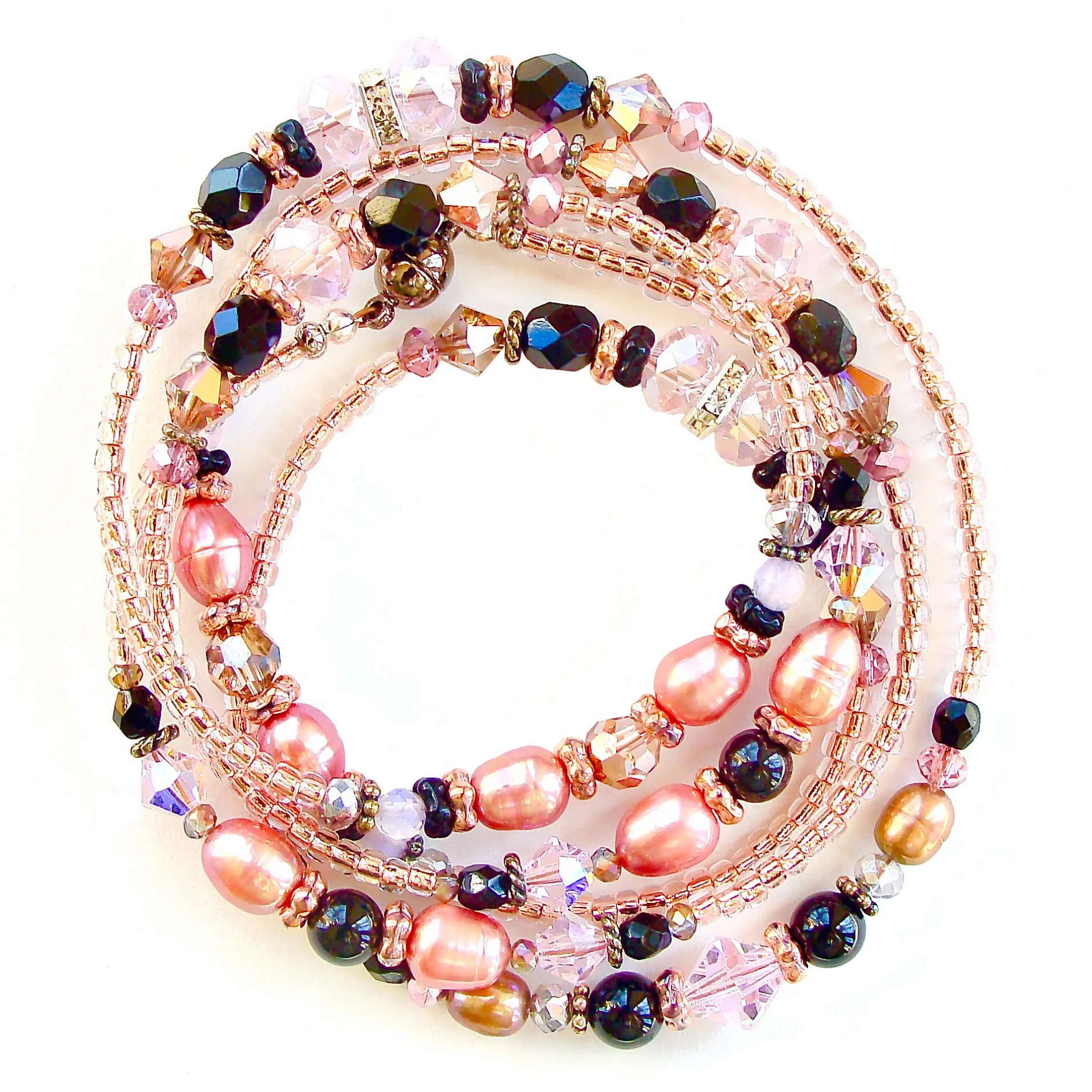 Morgan: Wrap Around Bracelet in Rose Gold, Pink, and Black