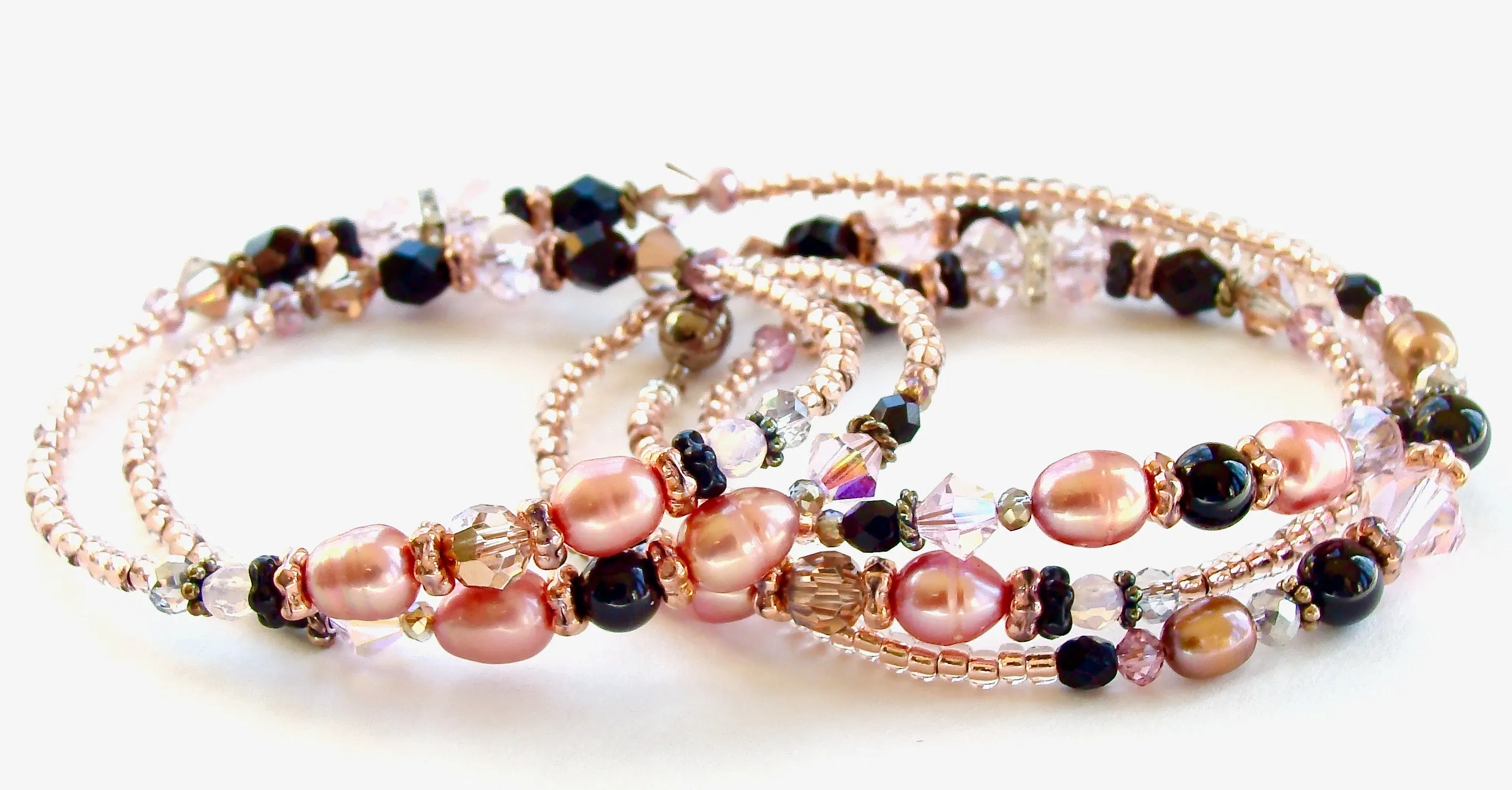 Morgan: Wrap Around Bracelet in Rose Gold, Pink, and Black