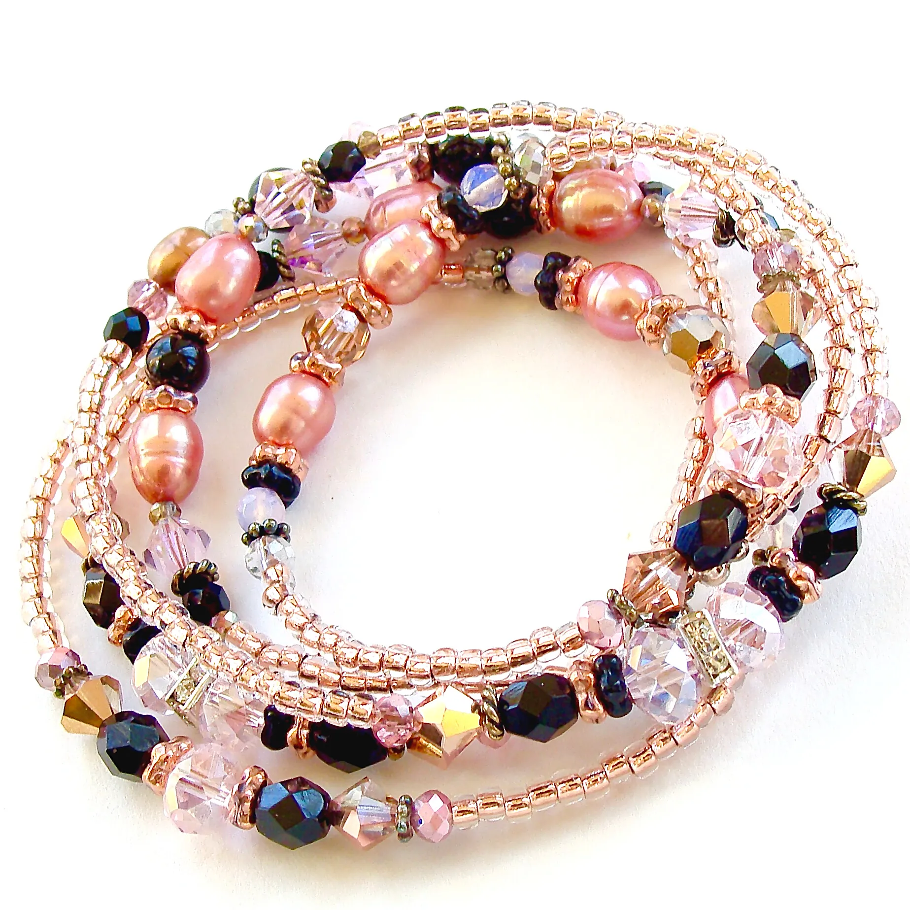 Morgan: Wrap Around Bracelet in Rose Gold, Pink, and Black