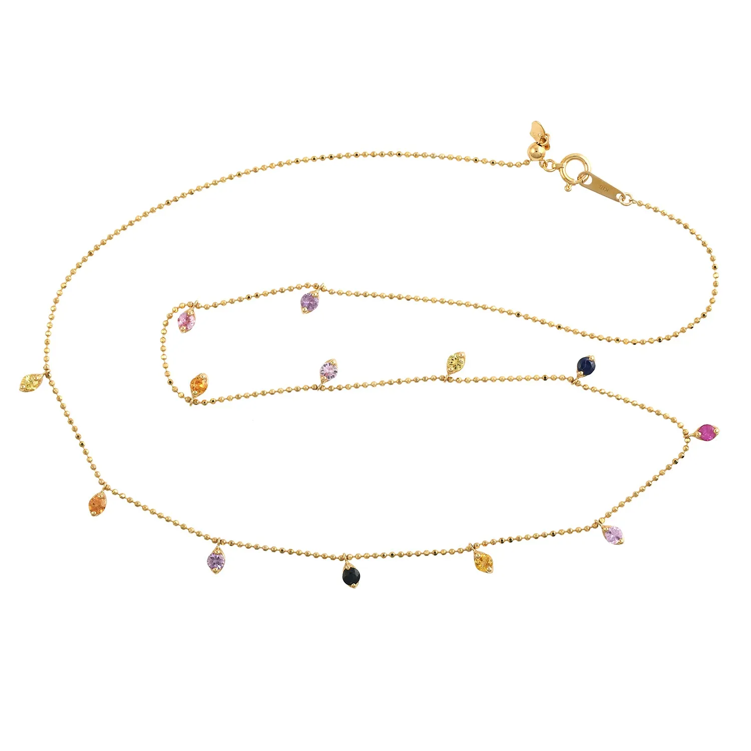 Multi Sapphire Gemstone 18K Yellow Gold Beaded Chain Princess Necklace For Wedding