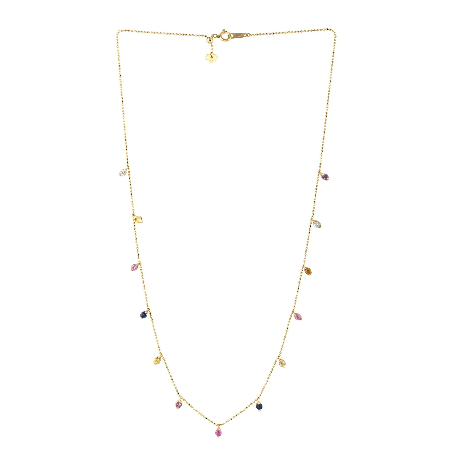 Multi Sapphire Gemstone 18K Yellow Gold Beaded Chain Princess Necklace For Wedding