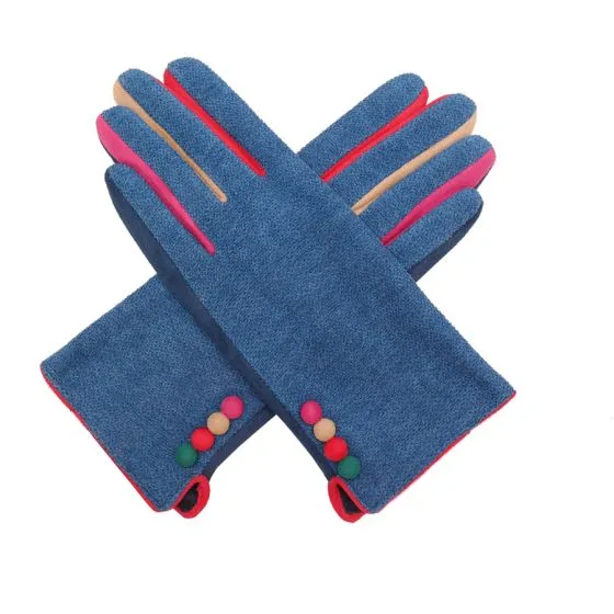 Multicoloured Button Detail Gloves