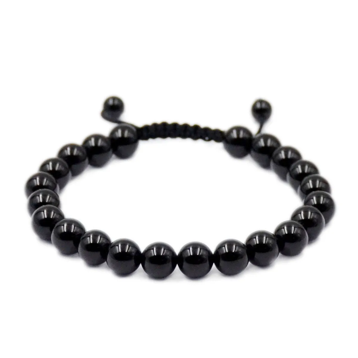 Natural Black Onyx 8mm Gemstone Healing Power Crystal Adjustable Macrame Bracelet