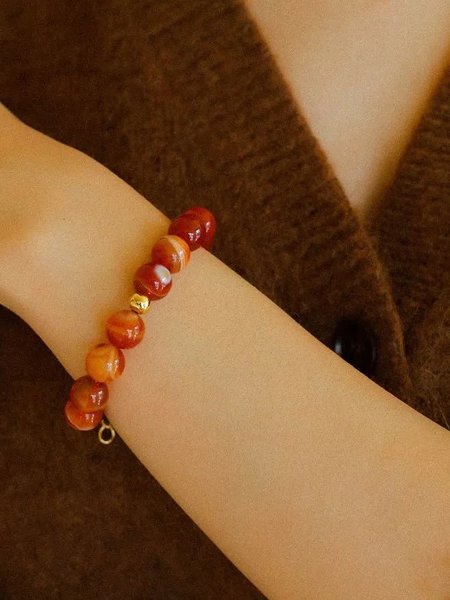 Natural Red  Agate Beaded Bracelet