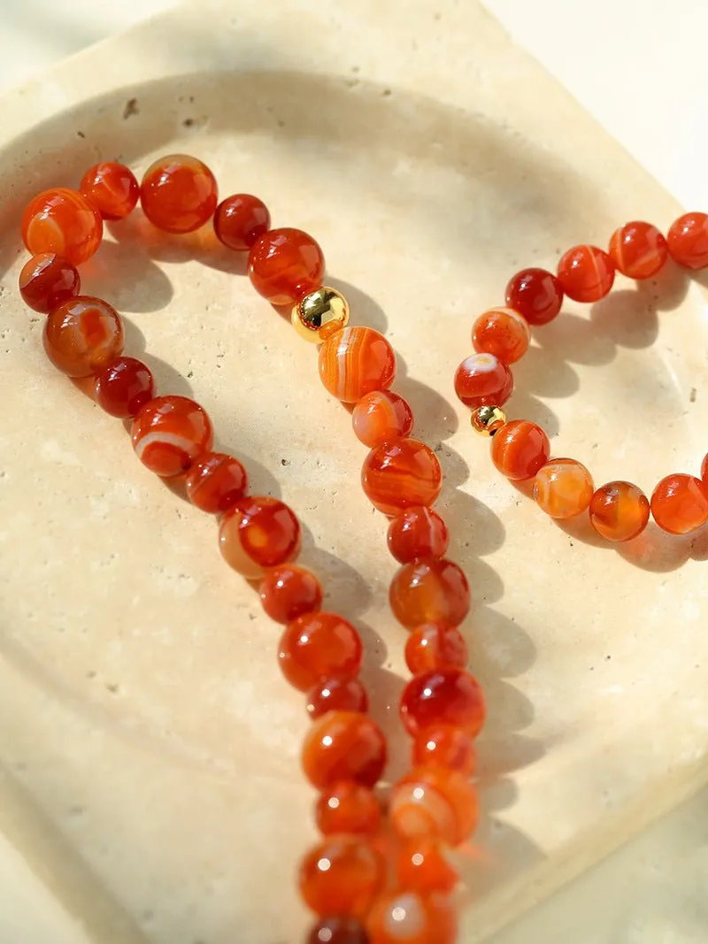 Natural Red  Agate Beaded Bracelet