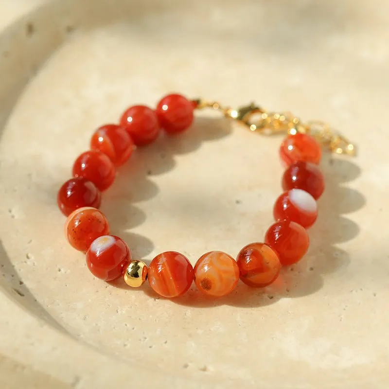 Natural Red  Agate Beaded Bracelet