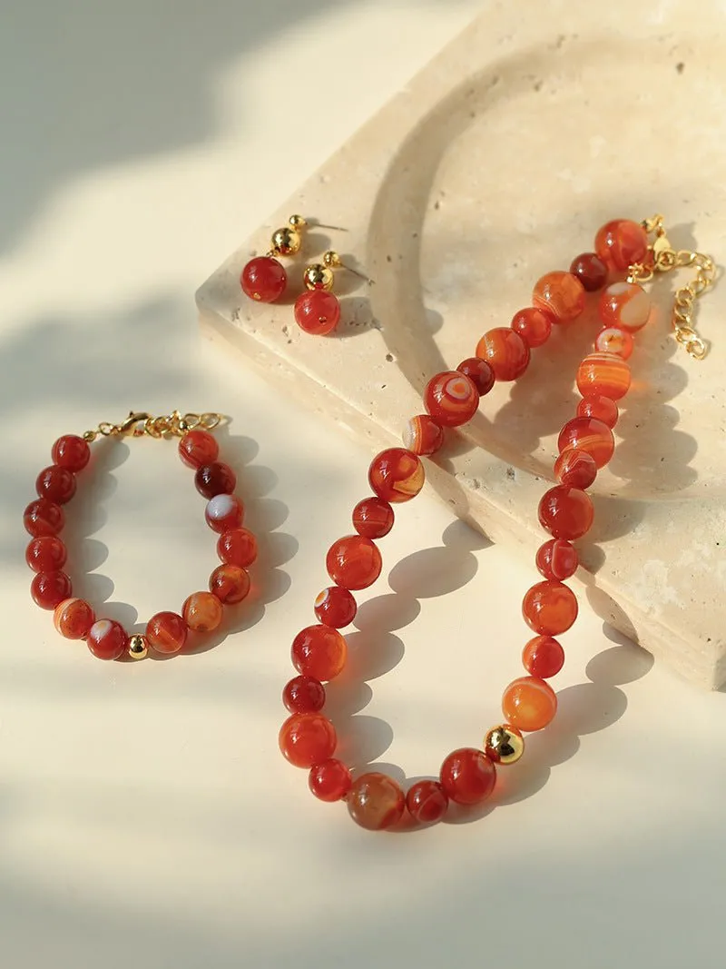 Natural Red  Agate Beaded Bracelet