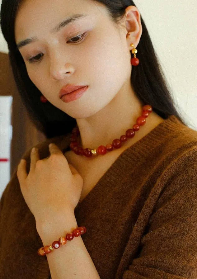 Natural Red  Agate Beaded Bracelet