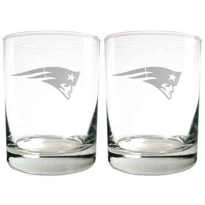 New - NFL New England Patriots Laser Etched Rocks Glass Set - 2pc