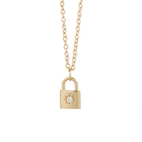 North star padlock necklace, 14k yellow gold