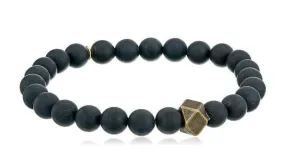 Onyx Stretch Bracelet with Large Brass Cornerless Bead, 3"