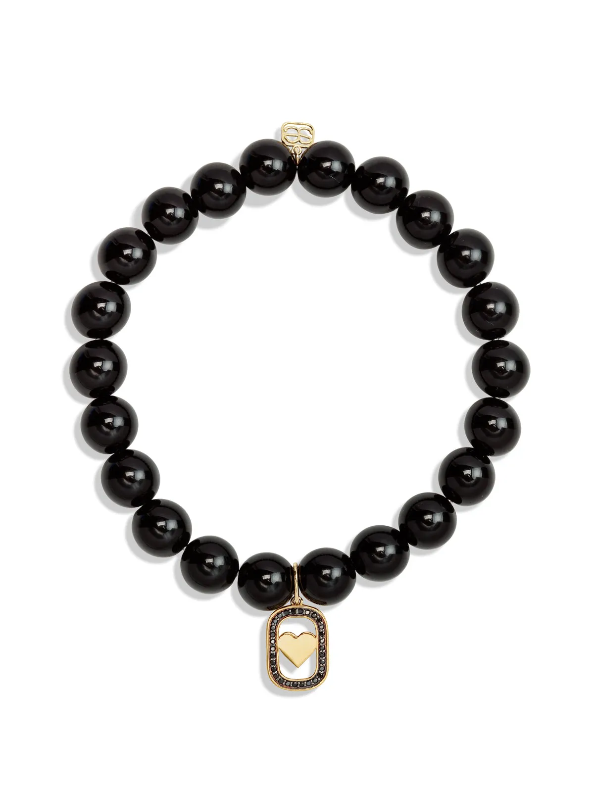 Open Heart Icon on Smooth Onyx Beaded Bracelet