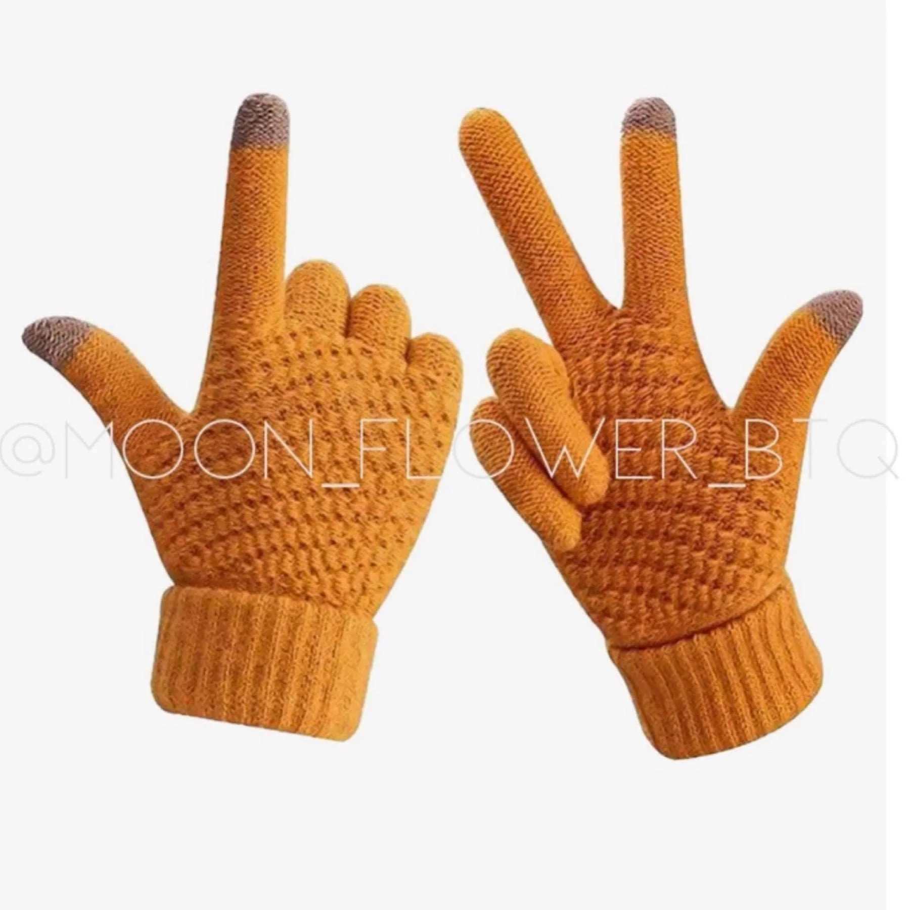 Orange Stretchy Warm Knit Winter Gloves