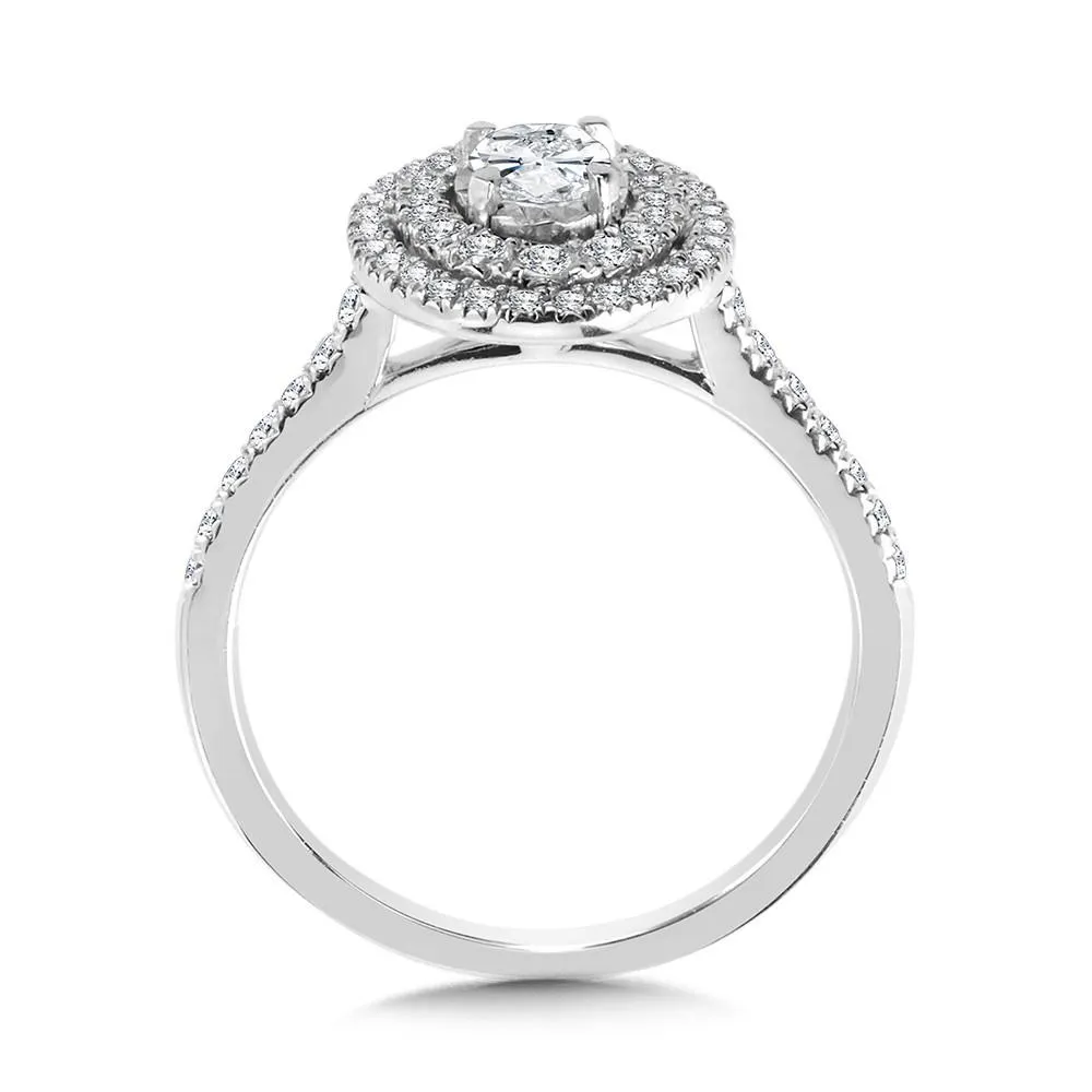 OVAL-SHAPED DOUBLE HALO ENGAGEMENT RING