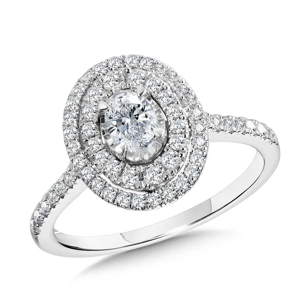 OVAL-SHAPED DOUBLE HALO ENGAGEMENT RING