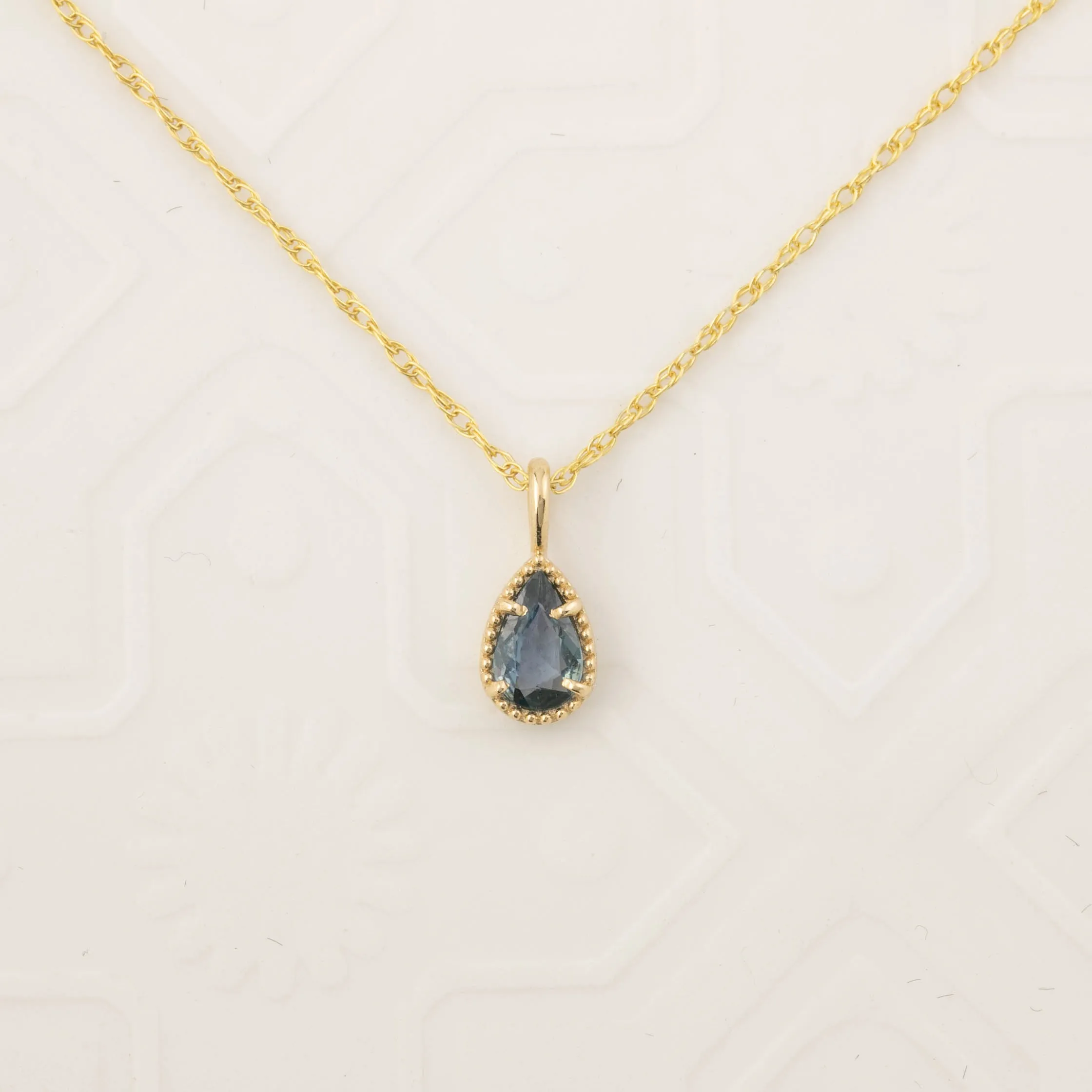 Pear Cut Sapphire Solitaire Dahlia Necklace, 14k yellow gold (One of a kind)