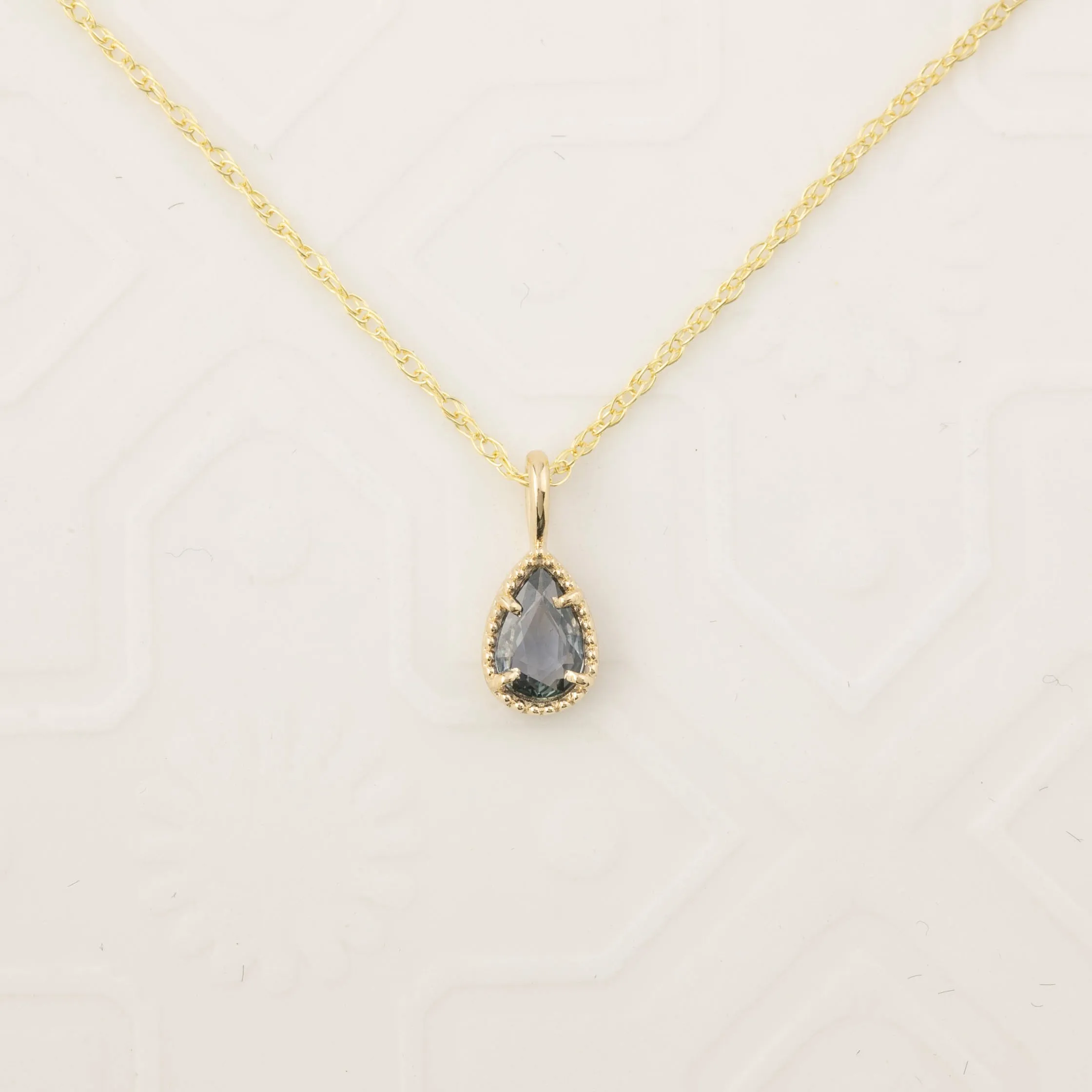 Pear Cut Sapphire Solitaire Dahlia Necklace, 14k yellow gold (One of a kind)