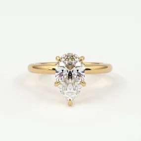 Pear Shape Pave Diamond Hidden Halo, Gold Band