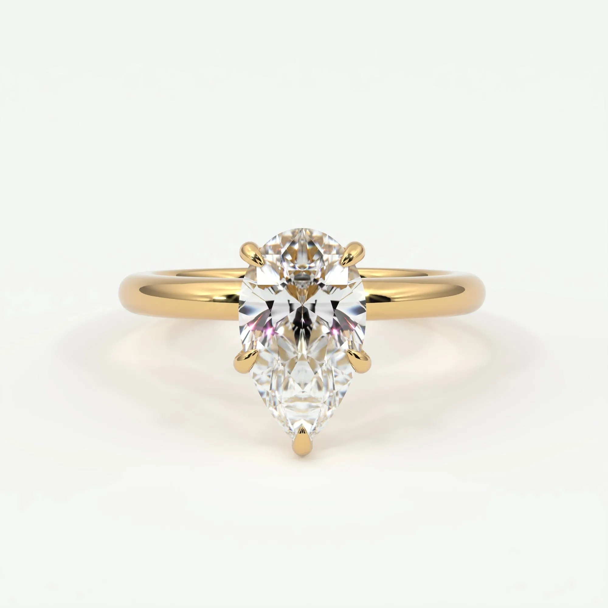 Pear Shape Pave Diamond Hidden Halo, Gold Band