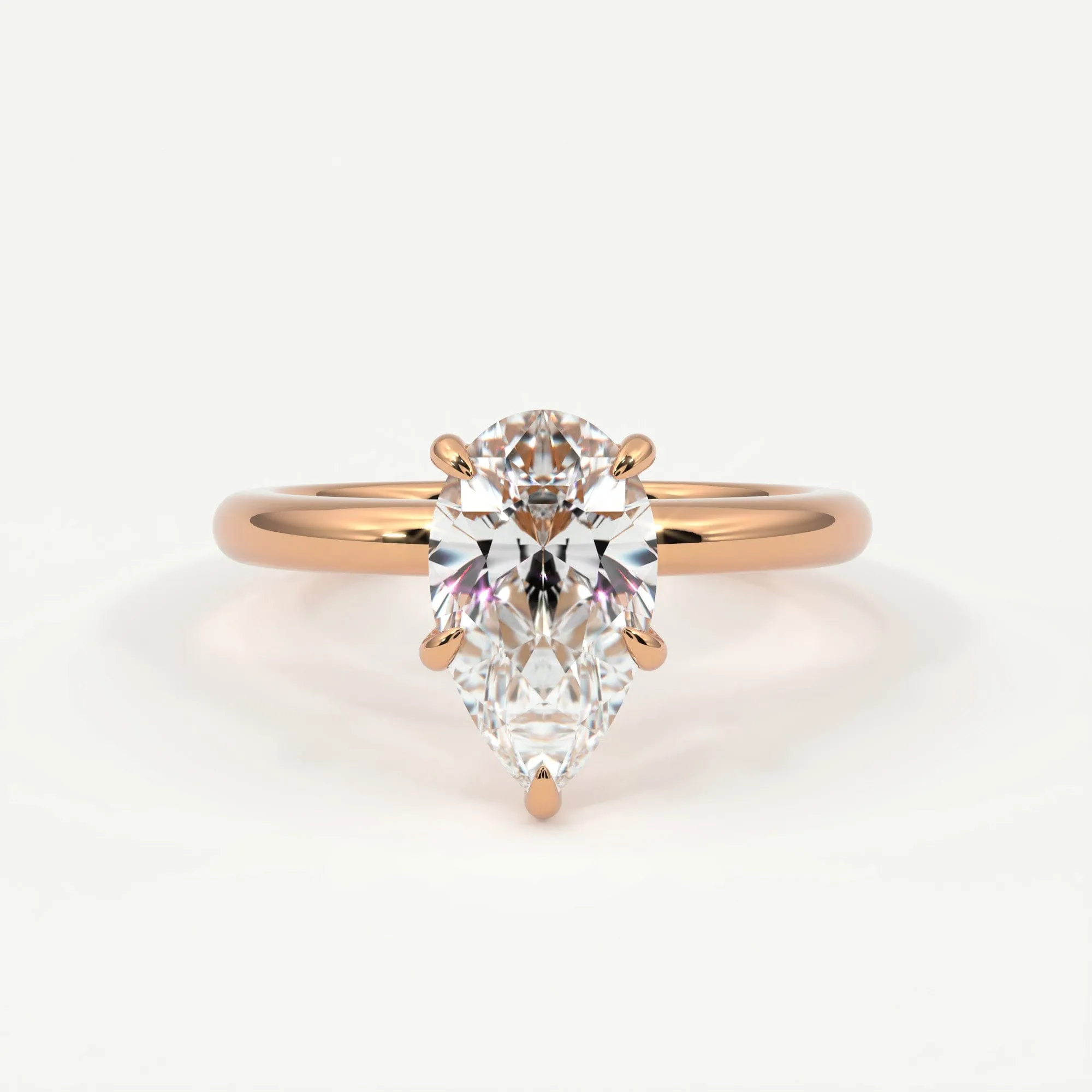 Pear Shape Pave Diamond Hidden Halo, Gold Band