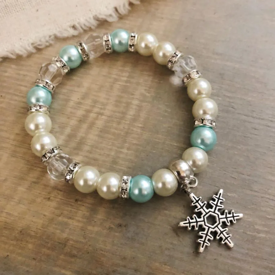 Pearl Snowflake charm holiday Christmas bracelet