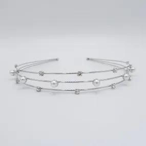 pearl triple headband thin metal rhinestone hairband for women