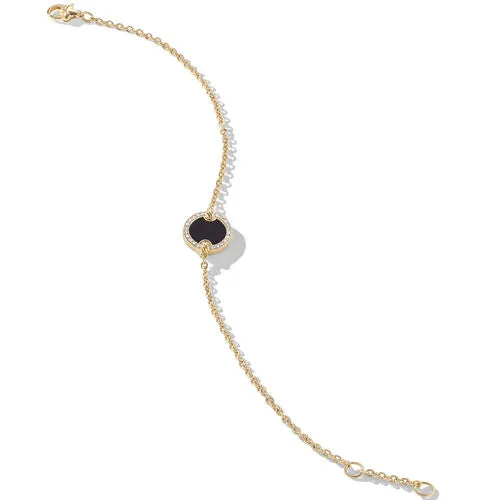 Petite DY Elements Center Station Chain Bracelet in 18K Yellow Gold with Black Onyx and Pavé Diamonds