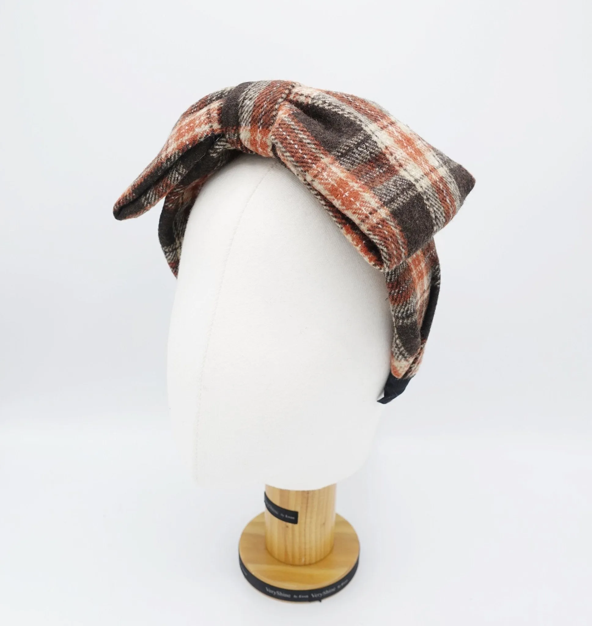 plaid bow headband woolen check Fall Winter hairband cute hair accessory for women