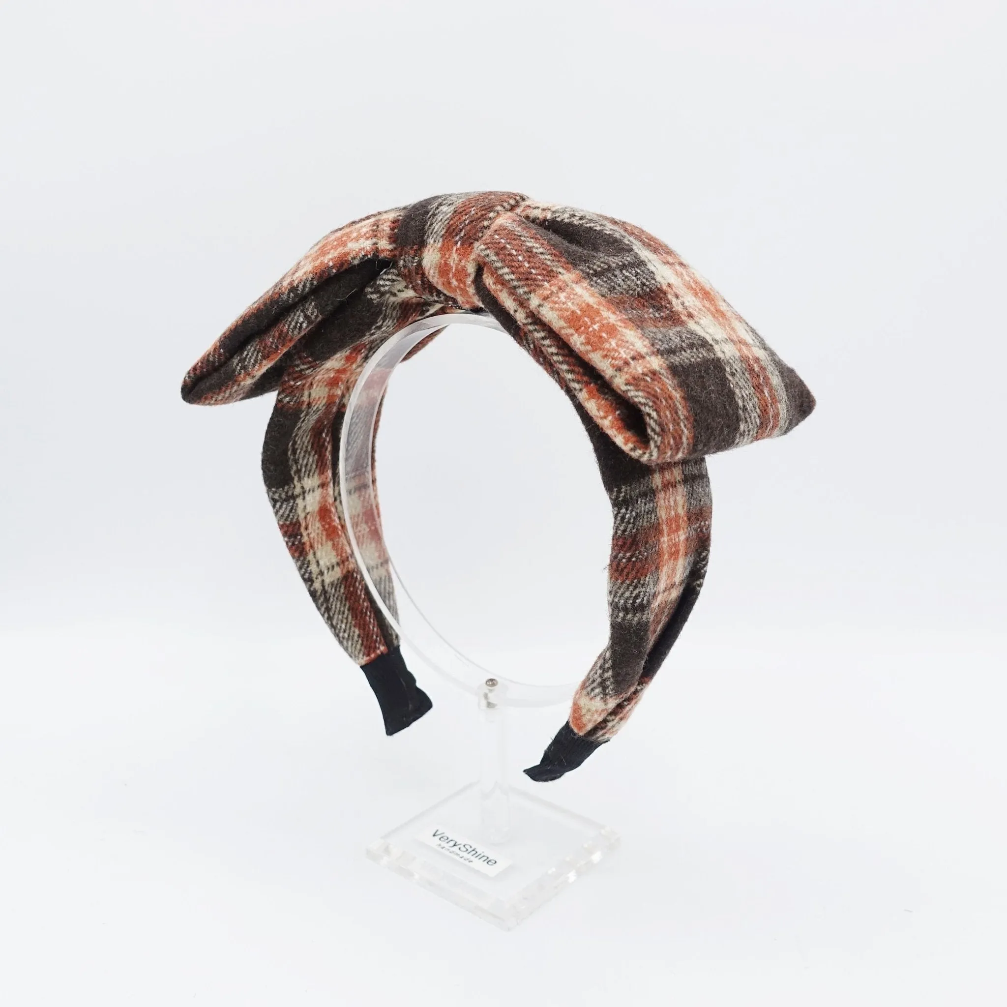 plaid bow headband woolen check Fall Winter hairband cute hair accessory for women