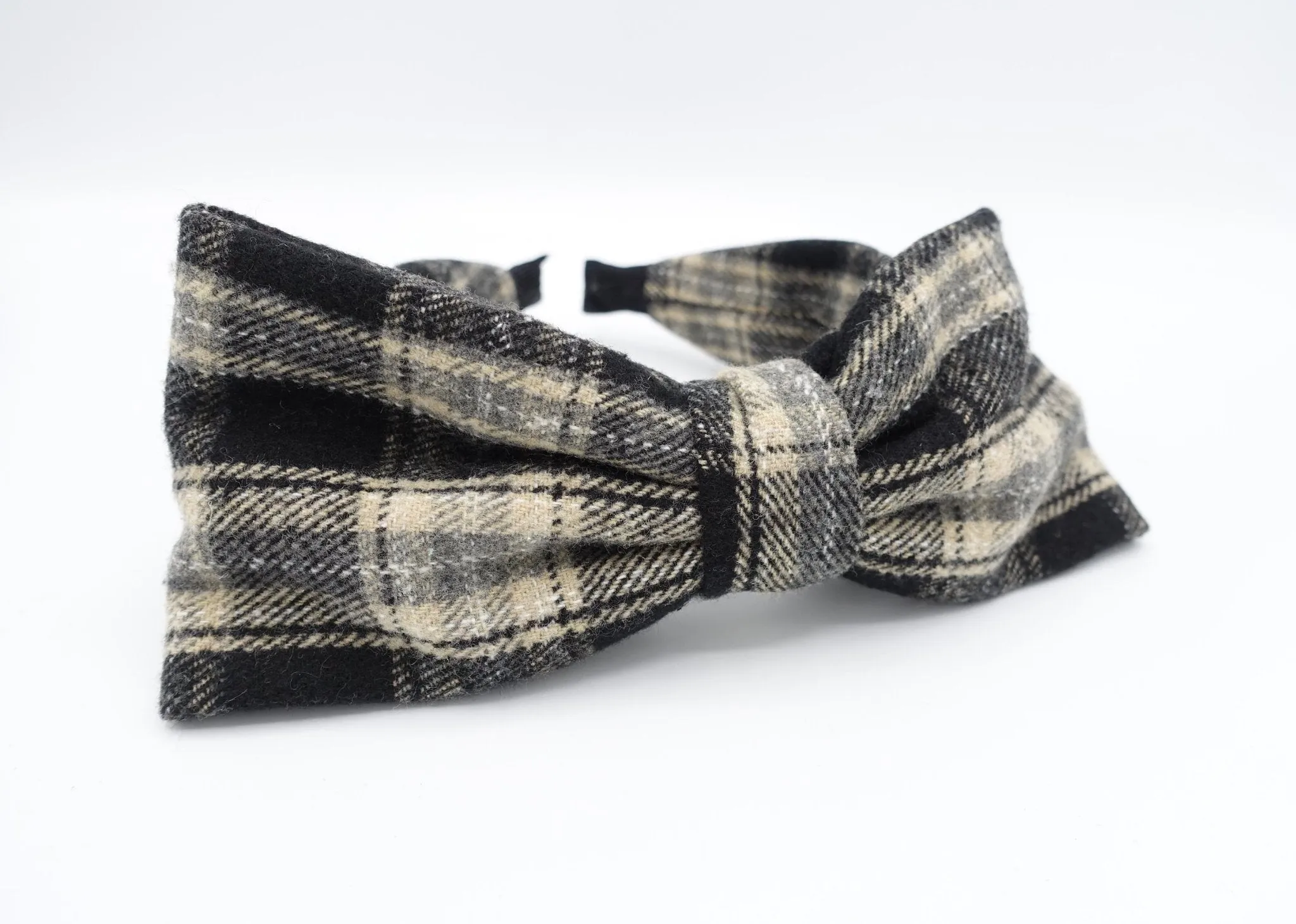 plaid bow headband woolen check Fall Winter hairband cute hair accessory for women