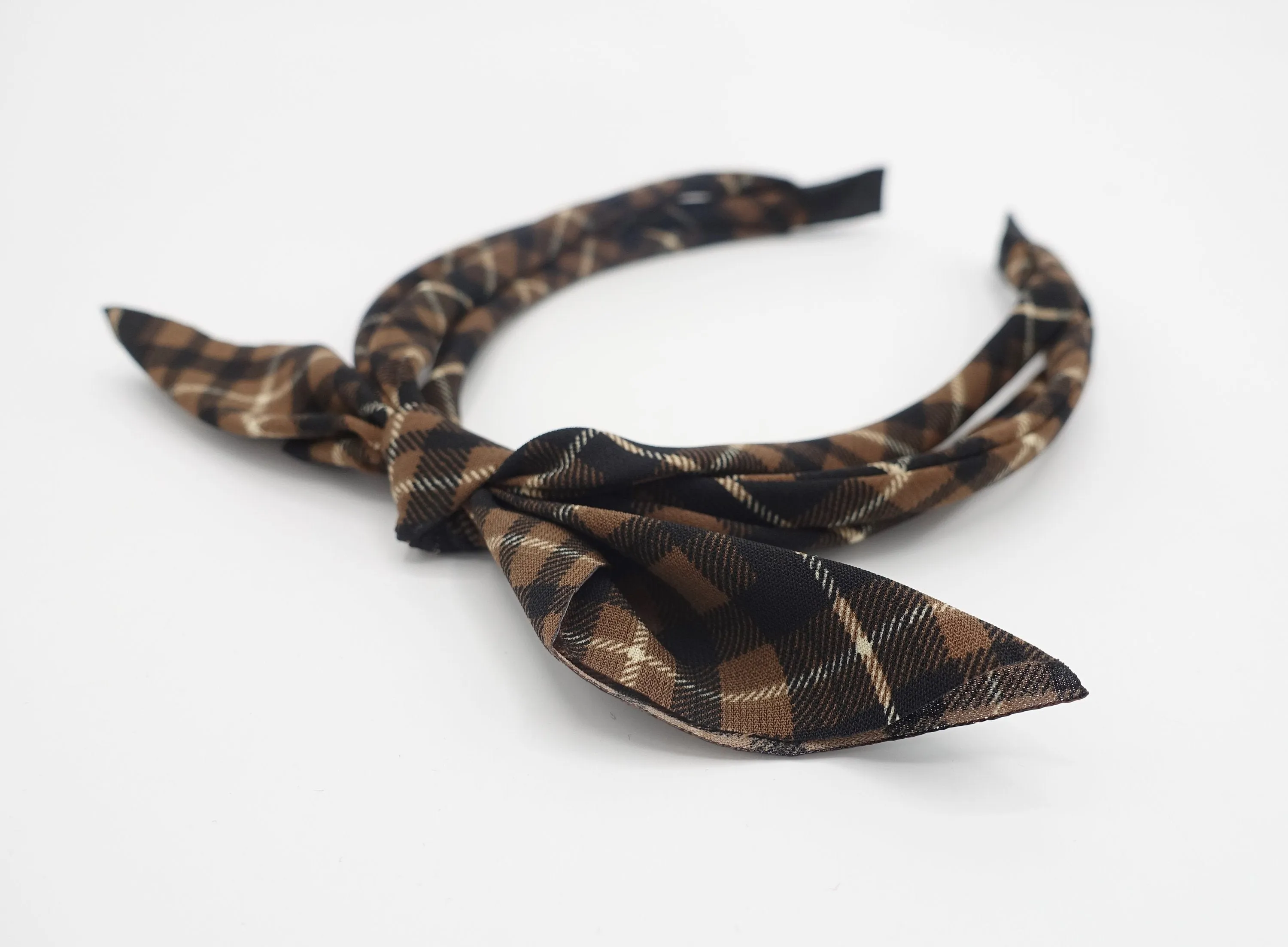 plaid check bow knot headband triple strand headband thin hairband for women