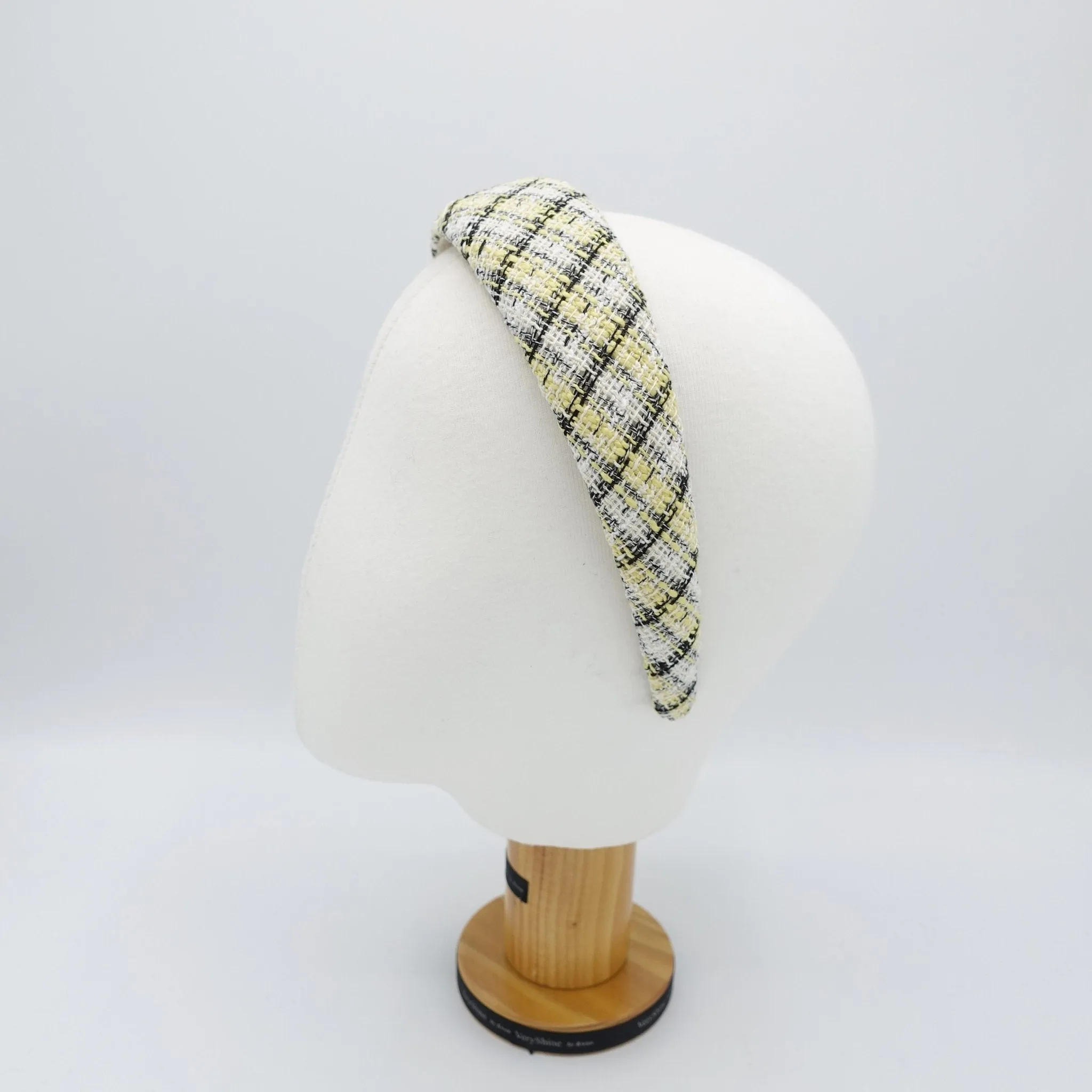 plaid tweed headband padded hairband casual hair accessory for women