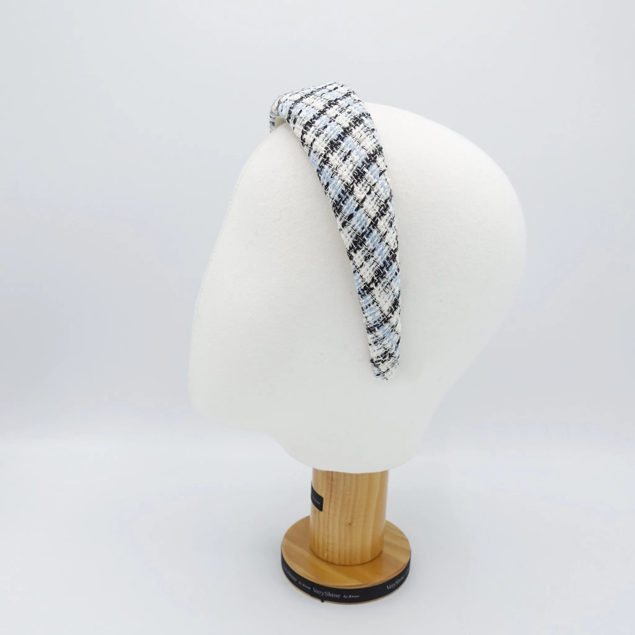 plaid tweed headband padded hairband casual hair accessory for women