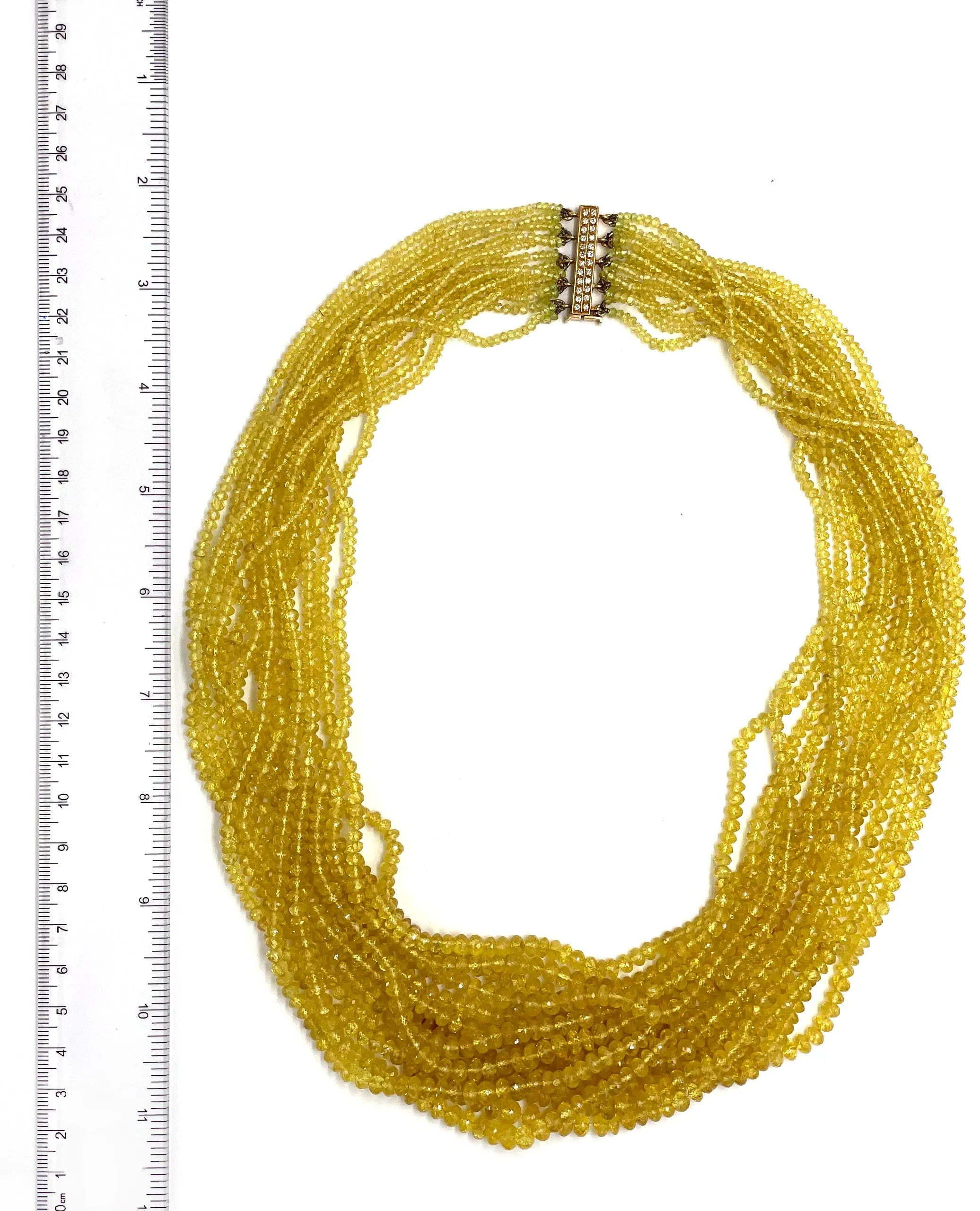 Pre-owned Multi Strand Golden Sapphire Necklace with an 18K Yellow Gold and Diamond Clasp