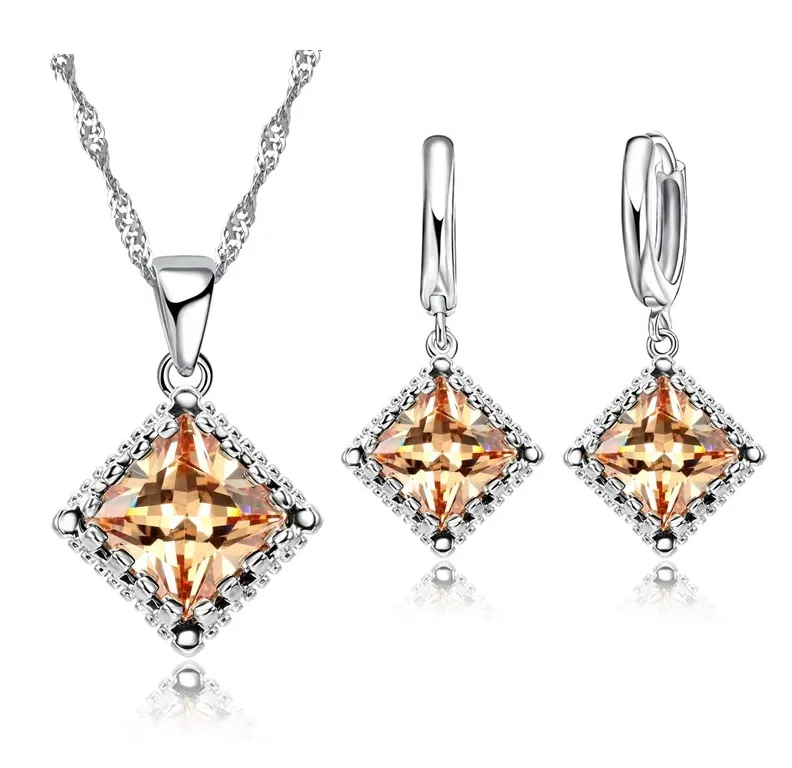 Radiantly Regal Princess Cut Austrian Crystal Necklace & Earrings Set For Woman