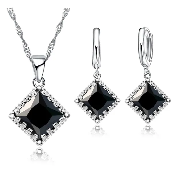 Radiantly Regal Princess Cut Austrian Crystal Necklace & Earrings Set For Woman