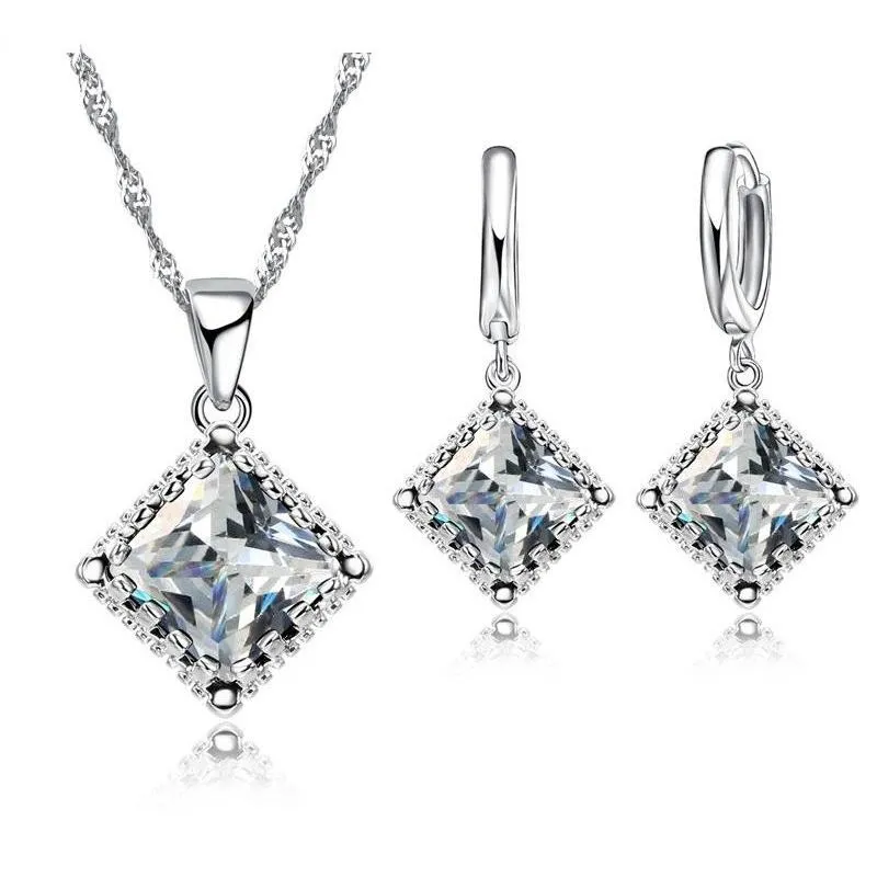 Radiantly Regal Princess Cut Austrian Crystal Necklace & Earrings Set For Woman